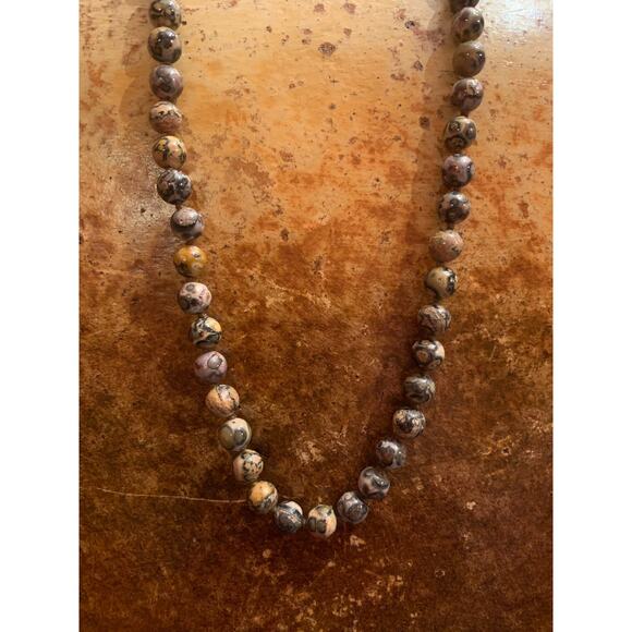 Leopard Jasper Stone Beaded Necklace with 14K GF Clasp Vintage - Picture 2 of 5